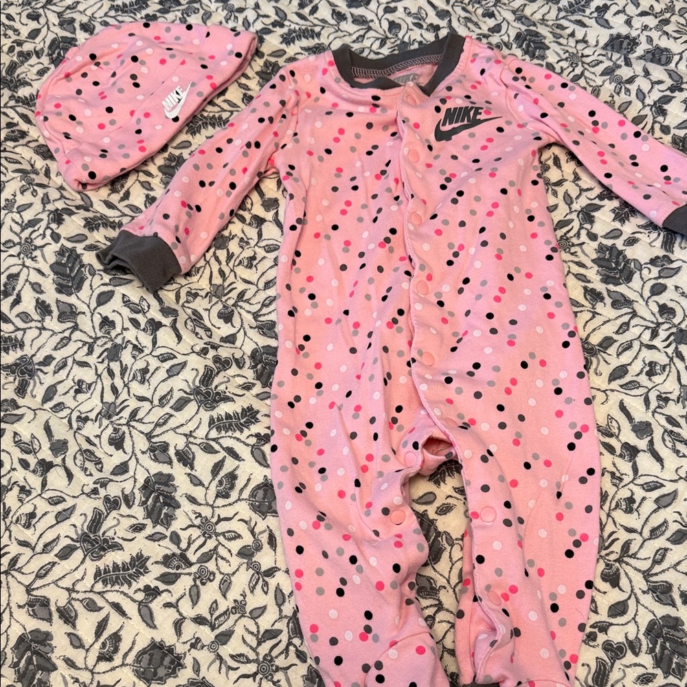 Nike Pink and Gray Baby Footie One Piece- Size 6 months